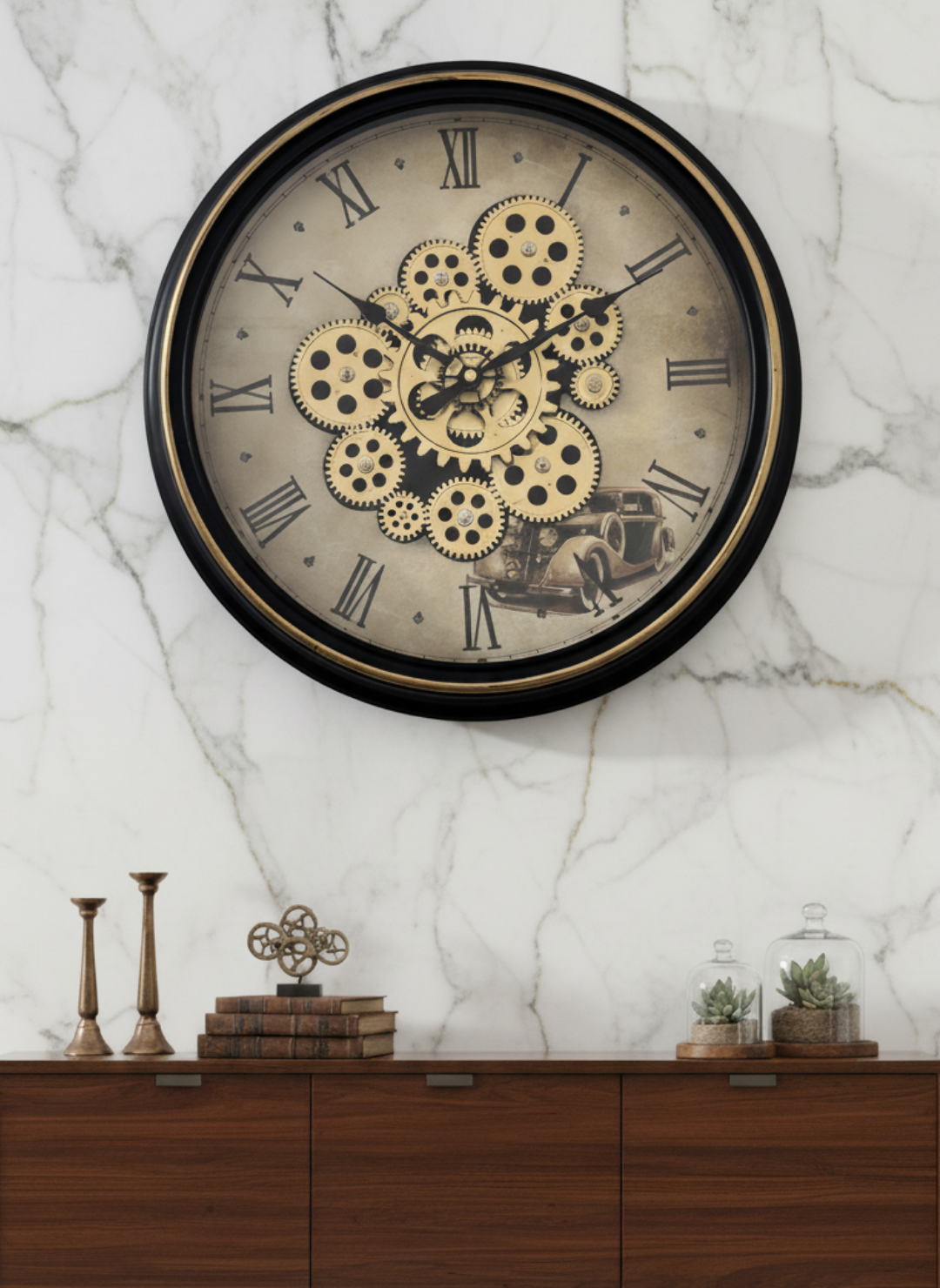 The Vintage Wheels Luxury Designer Wall Clock For Living Room With Moving Gear Mechanism Buy Wall Clock Online
