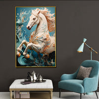 Majestic White Stallion Framed Crystal Glass Painting