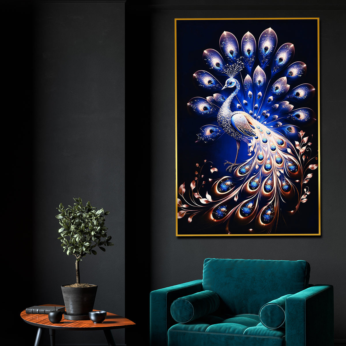 Celestial Peacock Framed Crystal Glass Painting