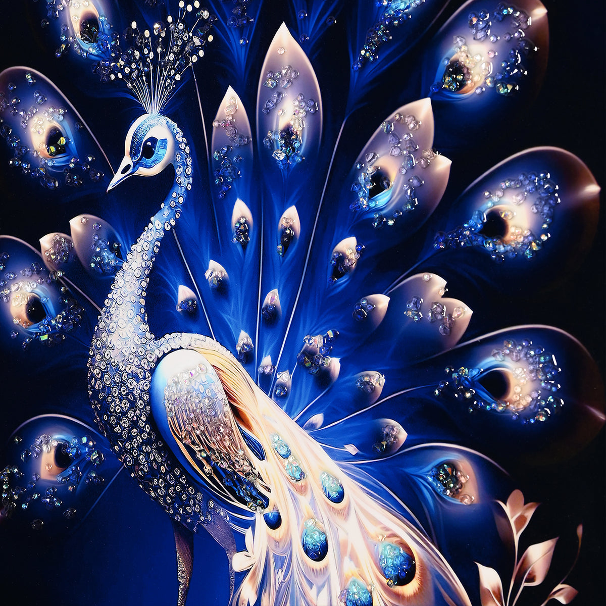 Celestial Peacock Framed Crystal Glass Painting