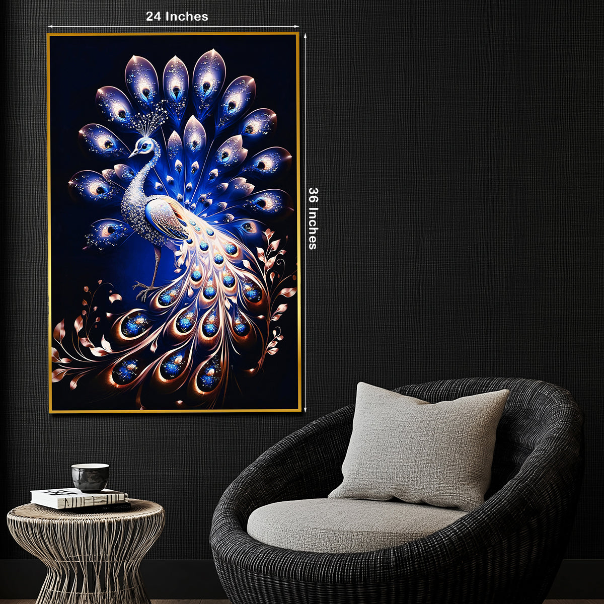 Celestial Peacock Framed Crystal Glass Painting
