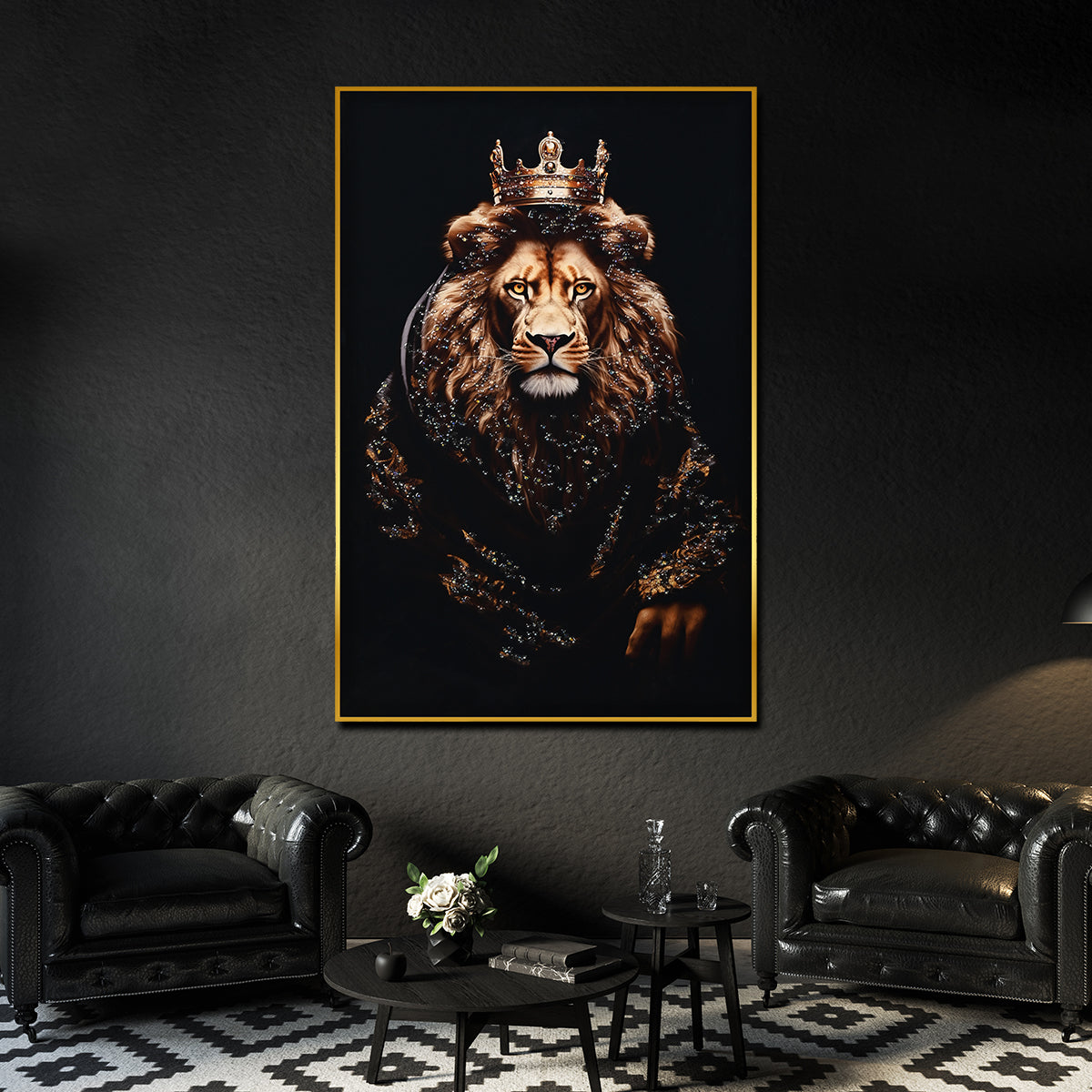 Royal Lion King Crystal Glass Framed Masterpiece