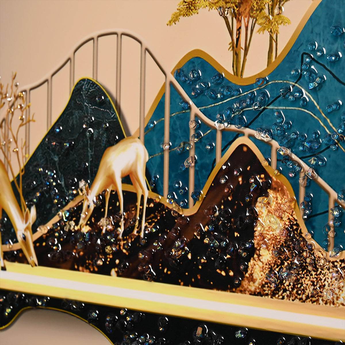 Golden Harmony Landscape Crystal Glass Framed Painting