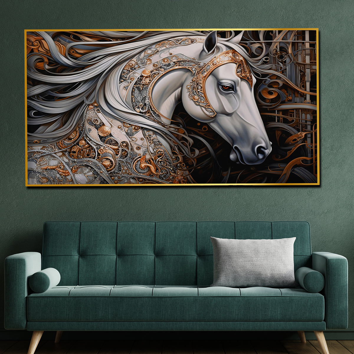 Ornamented White Horse Luxury Crystal Glass Painting