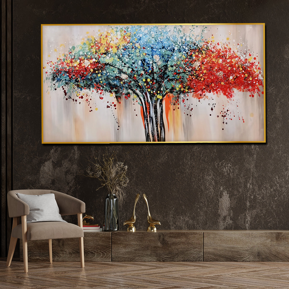 Vibrant Tree of Life Crystal Glass Painting in Multicolour Design