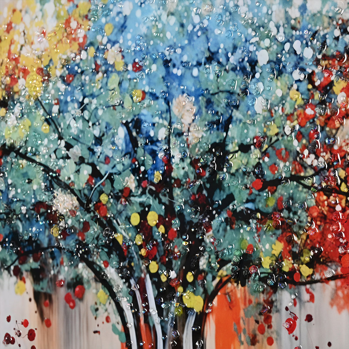 Vibrant Tree of Life Crystal Glass Painting in Multicolour Design