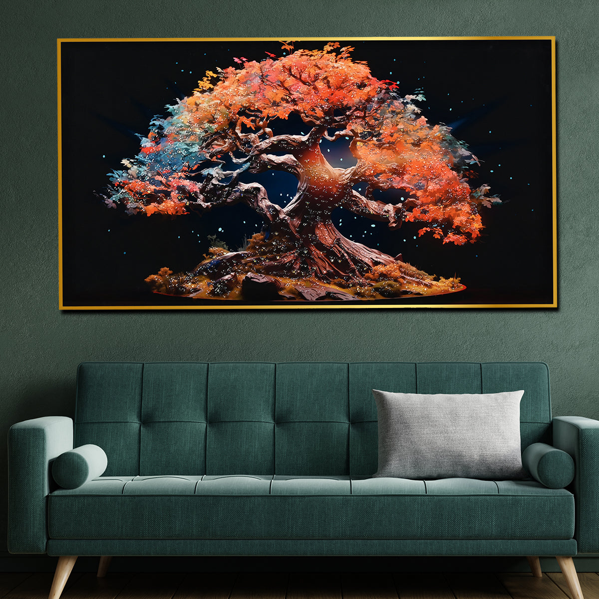 Autumn Blaze Tree of Life Crystal Glass Painting with Fiery Tones
