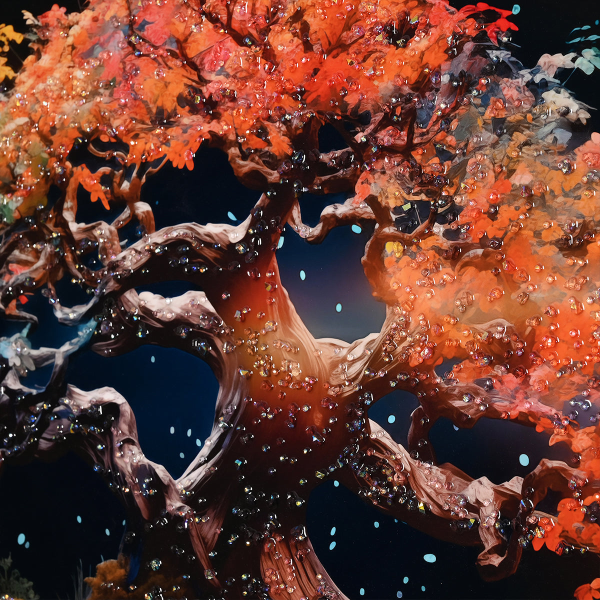 Autumn Blaze Tree of Life Crystal Glass Painting with Fiery Tones