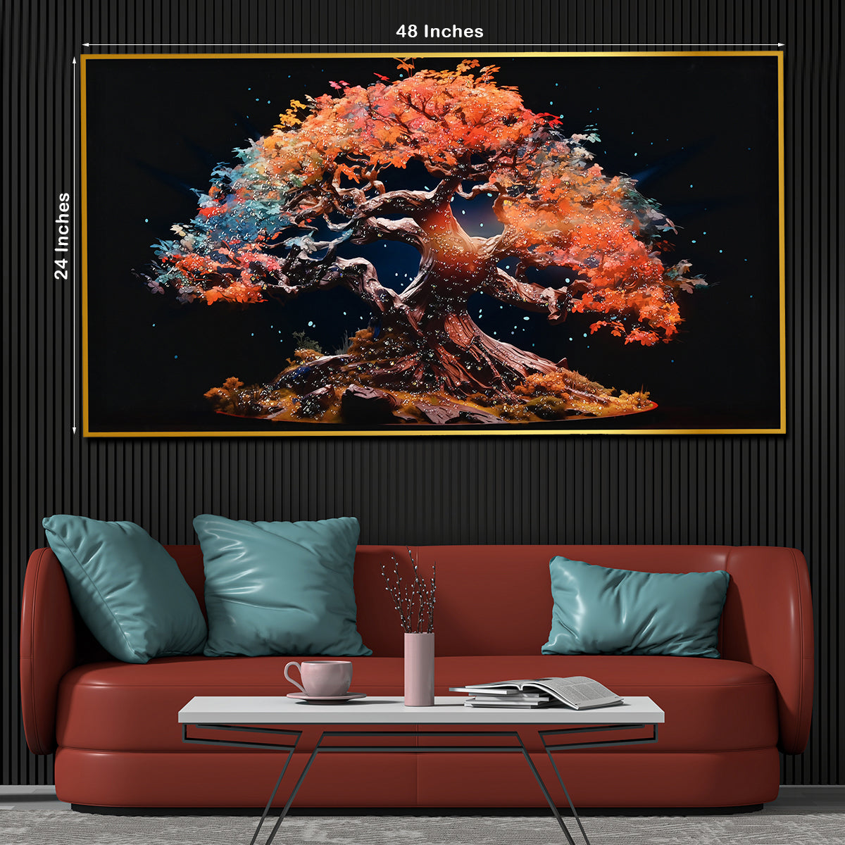 Autumn Blaze Tree of Life Crystal Glass Painting with Fiery Tones