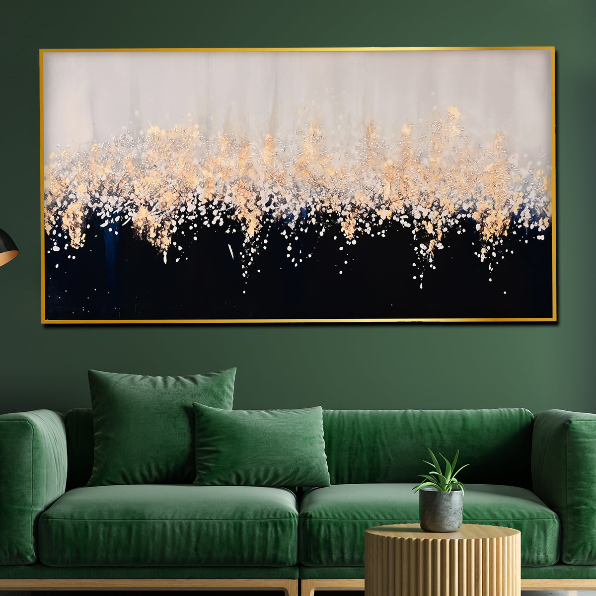 Golden Glow Abstract Crystal Glass Painting with Black and Champagne Tones