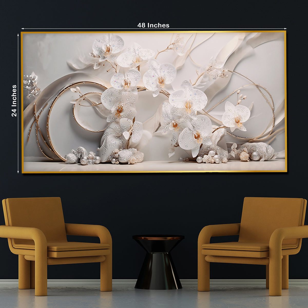 White Orchid Crystal Glass Painting for Modern Wall Décor