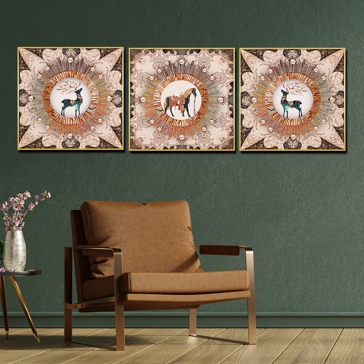 Royal Animal Trio Wall Art – Traditional Boho Luxe Design