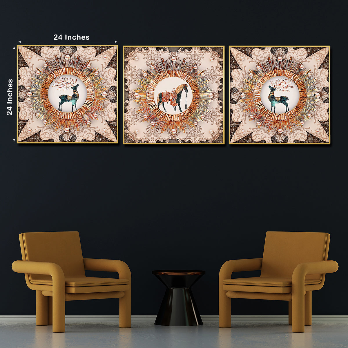Royal Animal Trio Wall Art – Traditional Boho Luxe Design