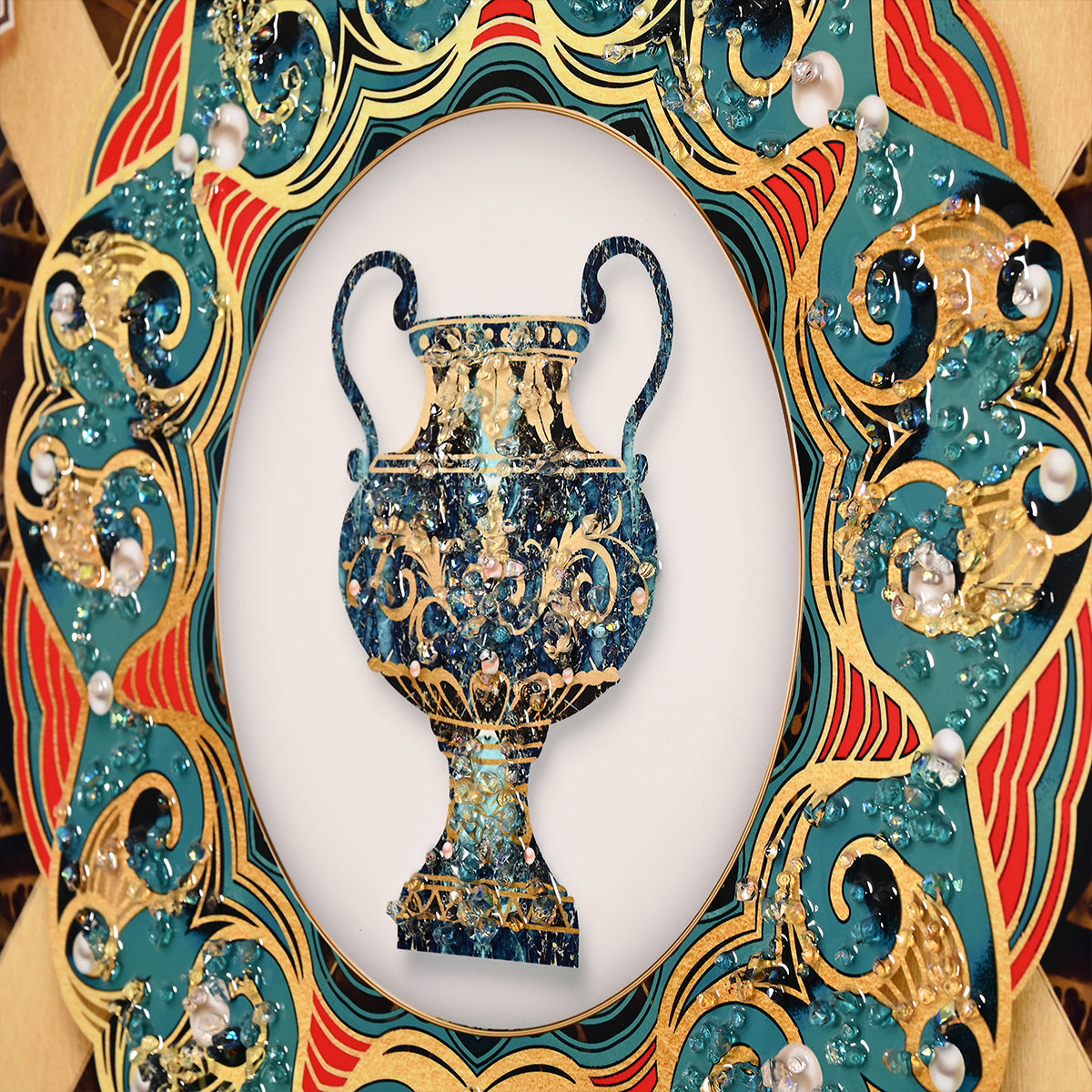 Regal Crystal Glass Painting Set – Traditional Elephant & Vase Art (Set of 3)