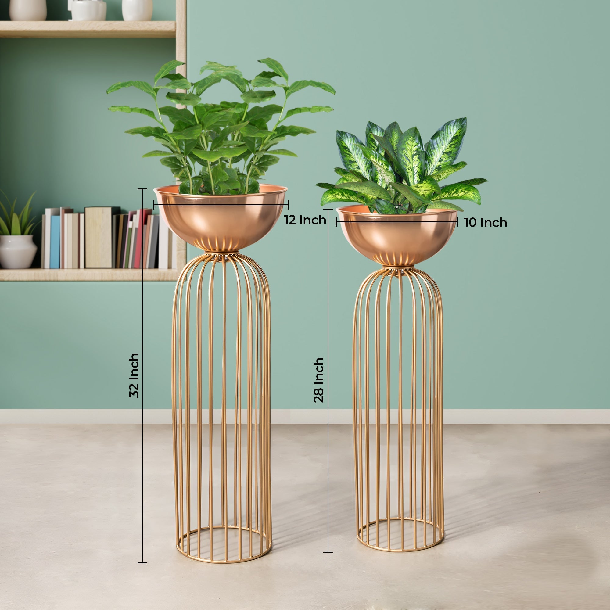 Urban Zen Gold Stand & Rose Gold Pot Planters Set of 2