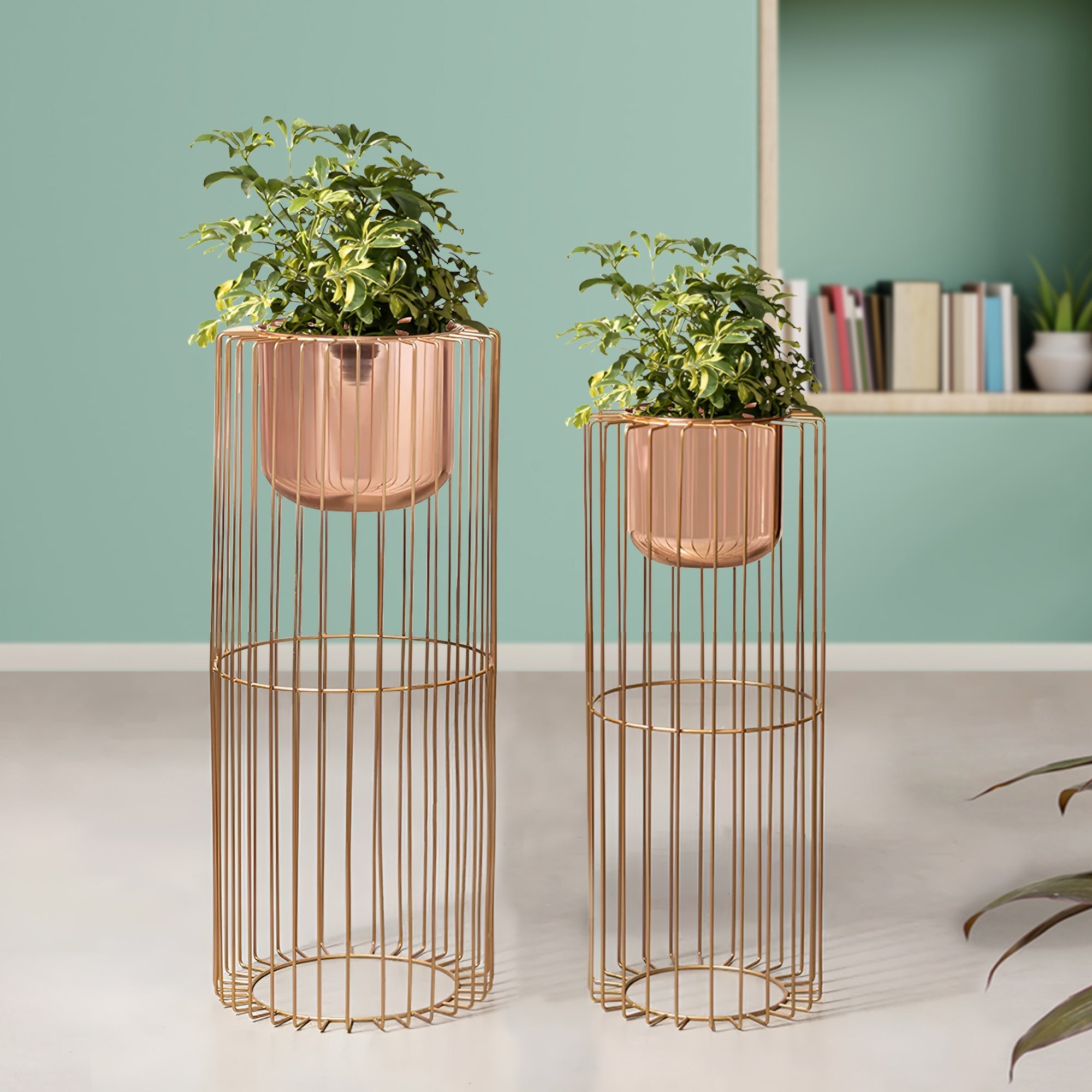Botanic Couture Gold Stand & Rose Gold Pot Planters Set of 2