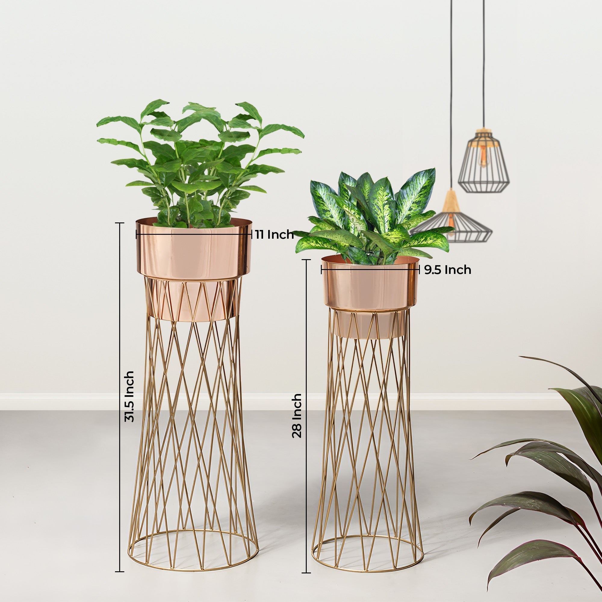 Zen Botanics Gold Stand & Rose Gold Pot Planters Set of 2