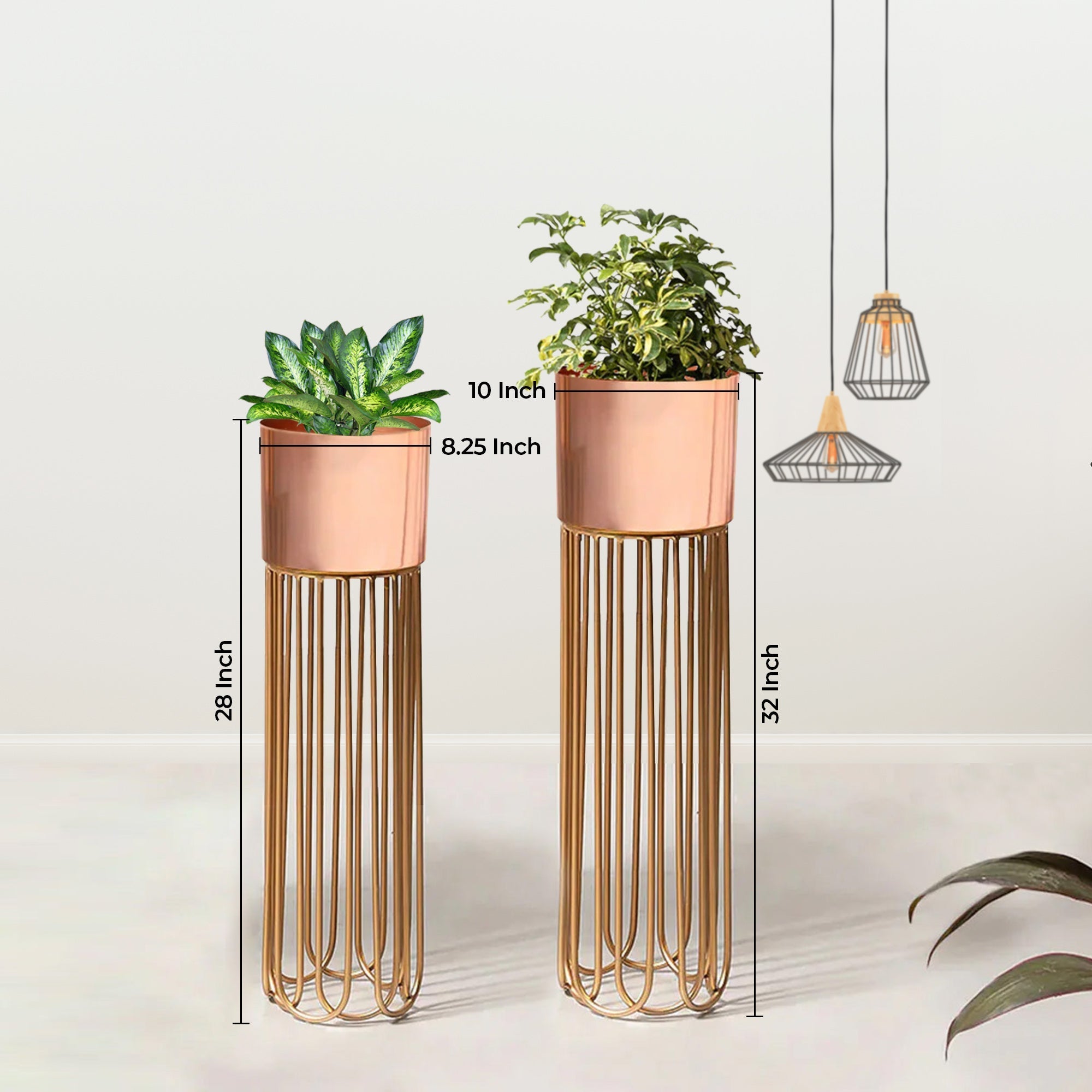 Artisan Arboretum Gold Stand & Rose Gold Pot Planters Set of 2