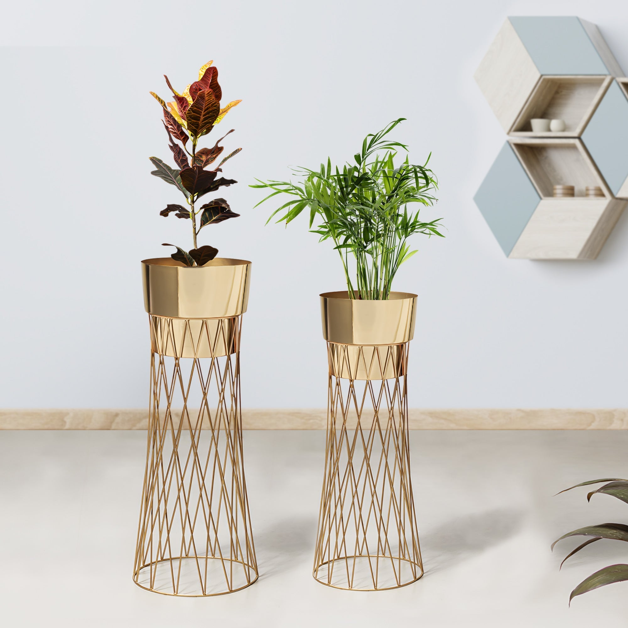 Zen Botanics Gold Stand & Gold Pot Planters Set of 2