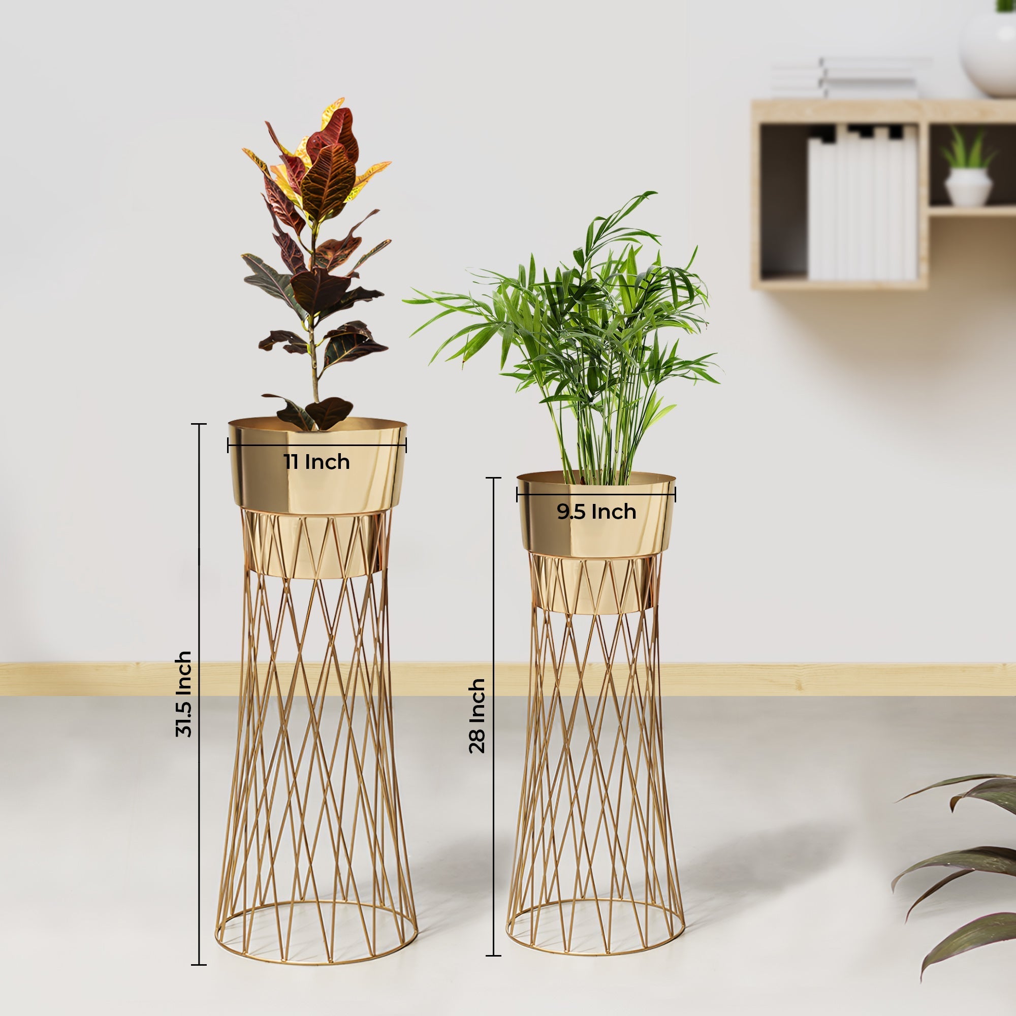 Zen Botanics Gold Stand & Gold Pot Planters Set of 2