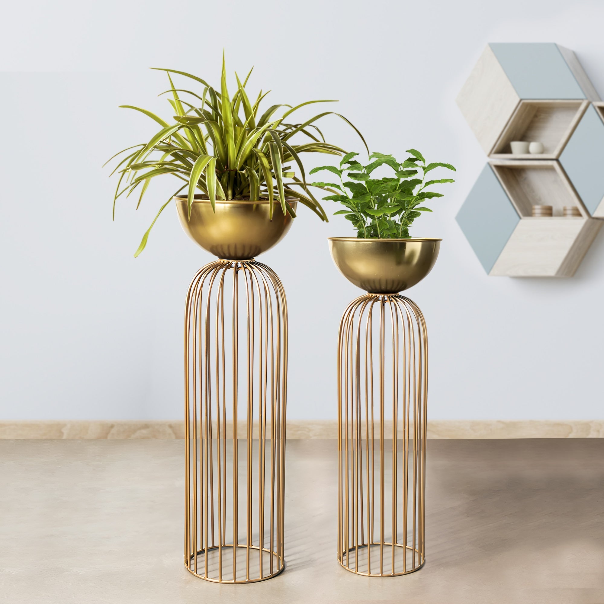 Urban Zen Golden Finish Planters Set of 2