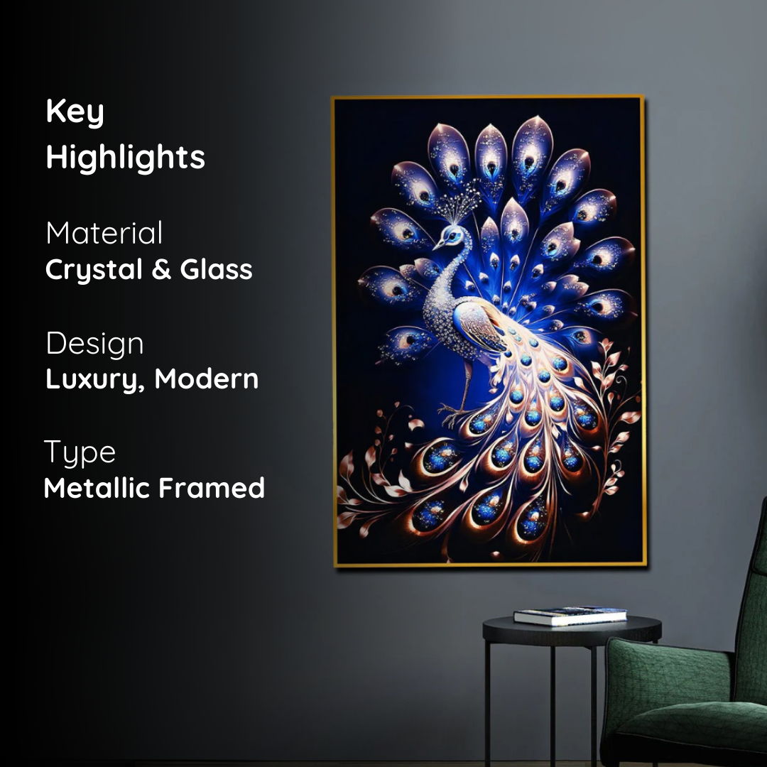 Celestial Peacock Framed Crystal Glass Painting