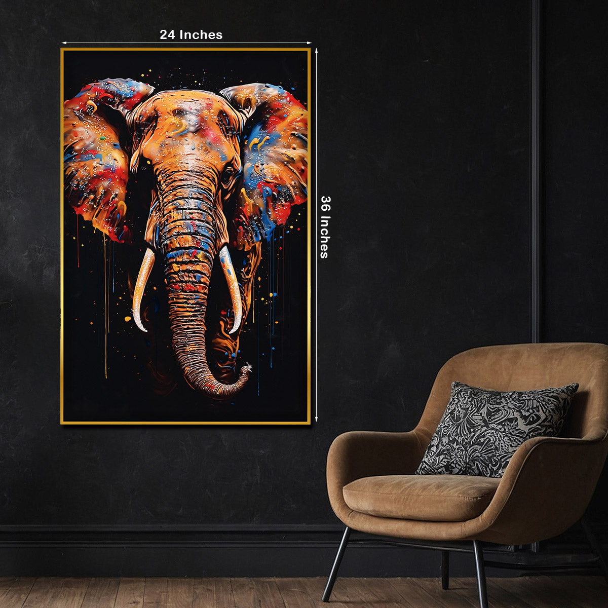 Modern Colourful Elephant Metallic Framed Crystal Glass Painting