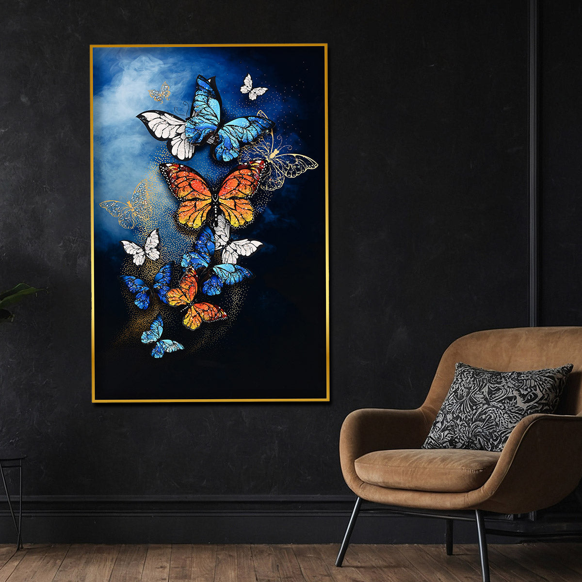 Artistic Butterfly Wall Art - Metallic Framed Crystal Glass Painting