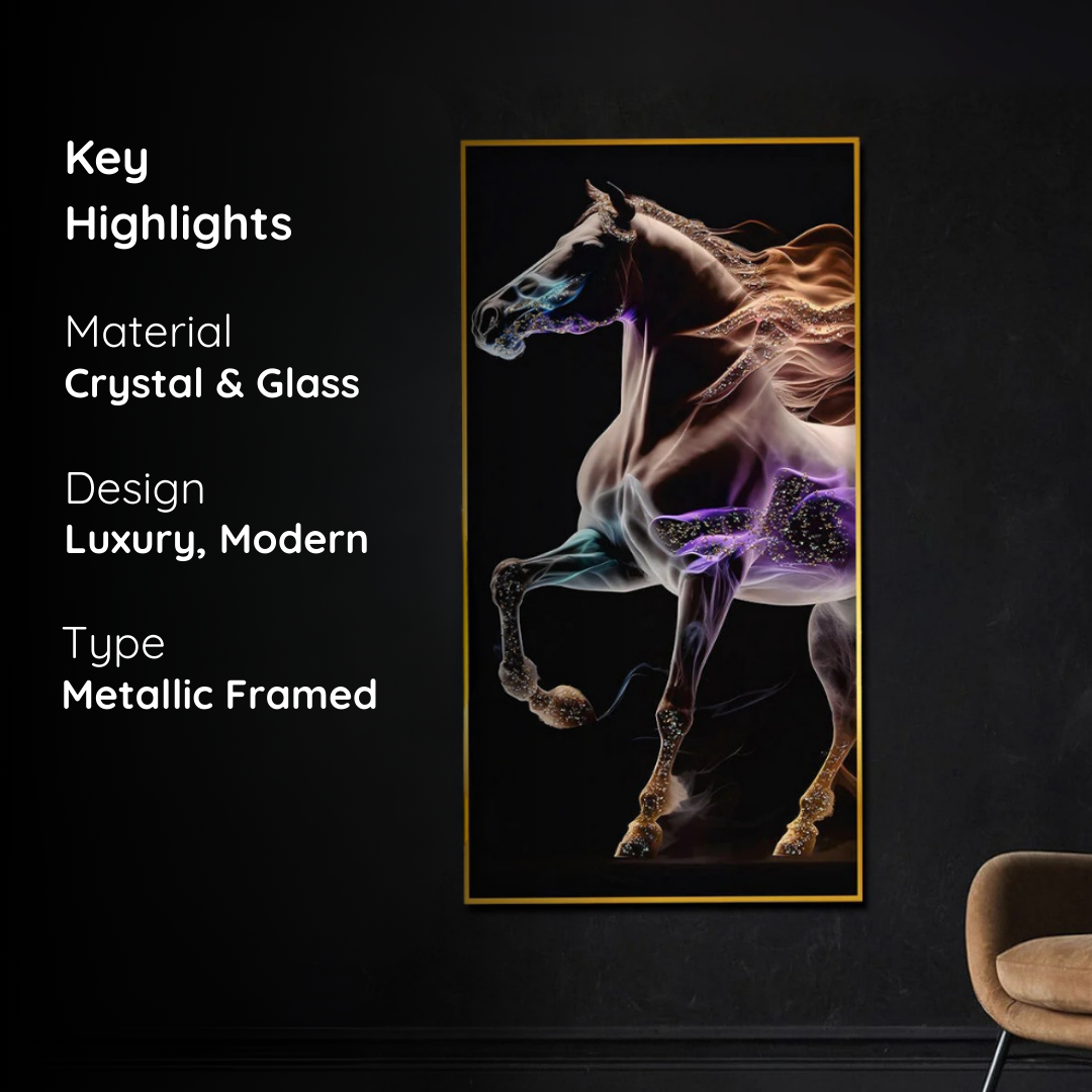 Mystic Flame Horse Crystal Glass Painting in Celestial Tones