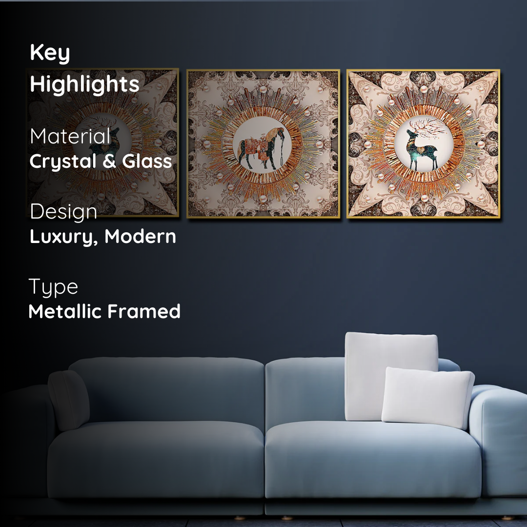 Royal Animal Trio Wall Art – Traditional Boho Luxe Design