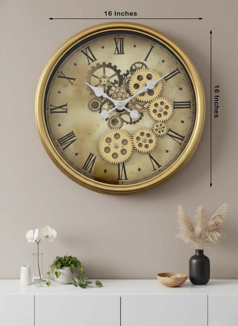 The Antique Velora Time Luxury Designer Wall Clock For Living Room With Moving Gear Mechanism Buy Wall Clock Online