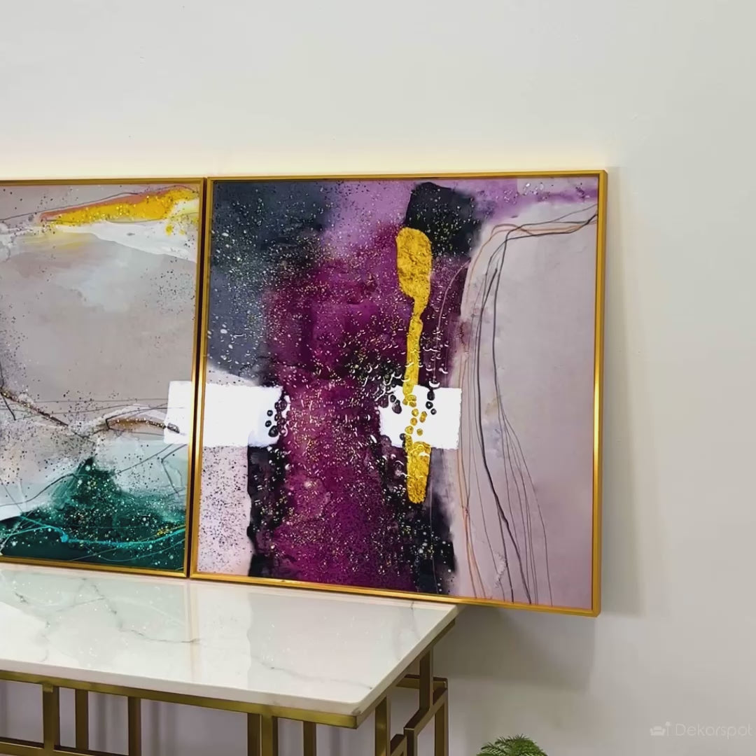 Celestial Fractals – Abstract Crystal Glass Painting Set of 3