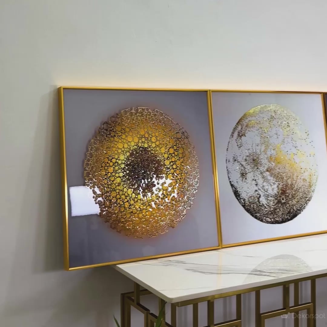 Elegant Trio of Crystal Glass Circle Paintings – Modern Wall Décor