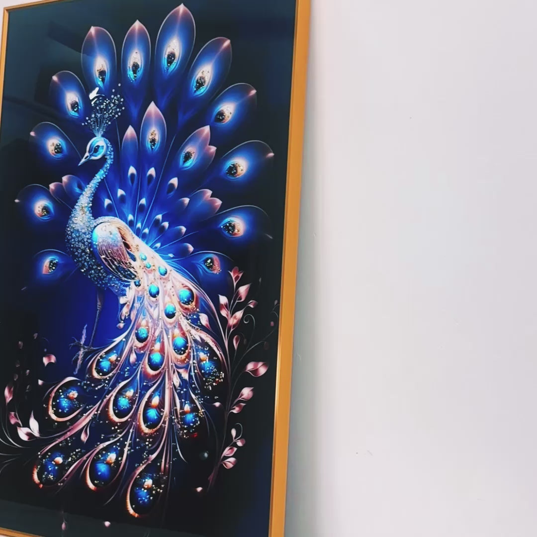 Celestial Peacock Framed Crystal Glass Painting