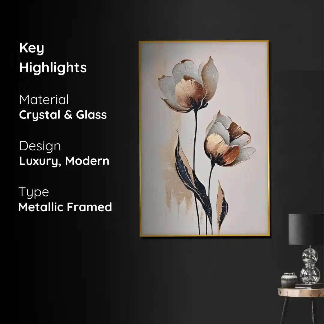 Winter Bloom Framed Crystal Glass Painting