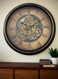 Antique Bronze Moving Gear Wall Clock