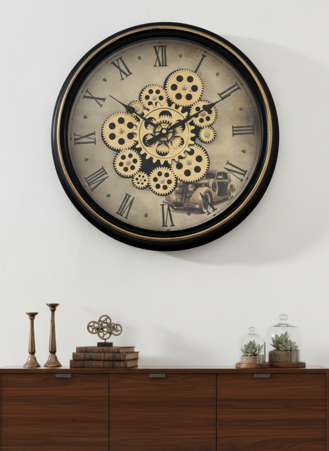 The Vintage Wheels Luxury Designer Wall Clock For Living Room With Moving Gear Mechanism Buy Wall Clock Online