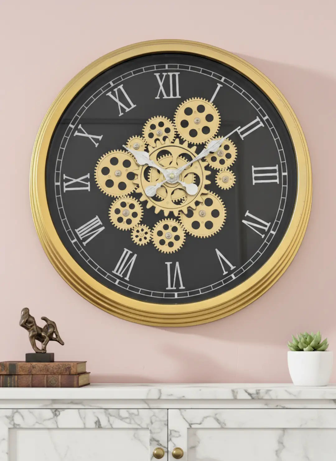 Royal Black & Gold Moving Gear Wall Clock