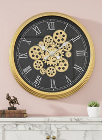 Royal Black & Gold Moving Gear Wall Clock