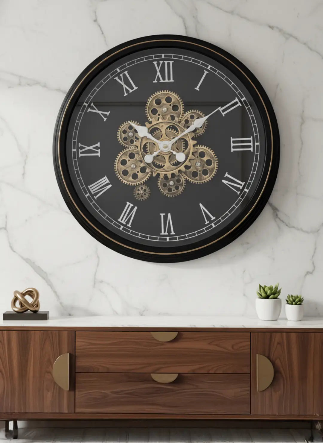 Luxury Matte Black Moving Gear Clock