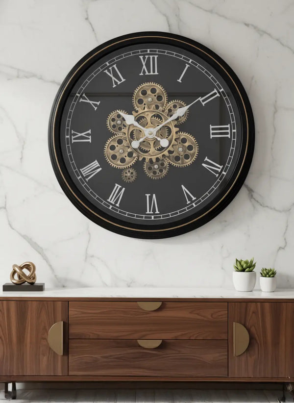 Luxury Matte Black Moving Gear Clock