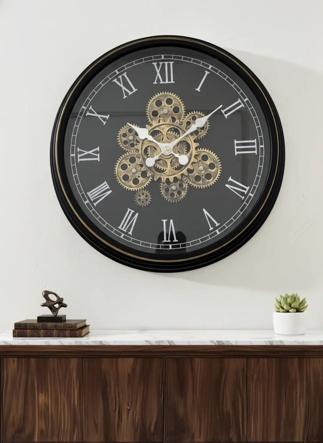 Luxury Matte Black Moving Gear Clock