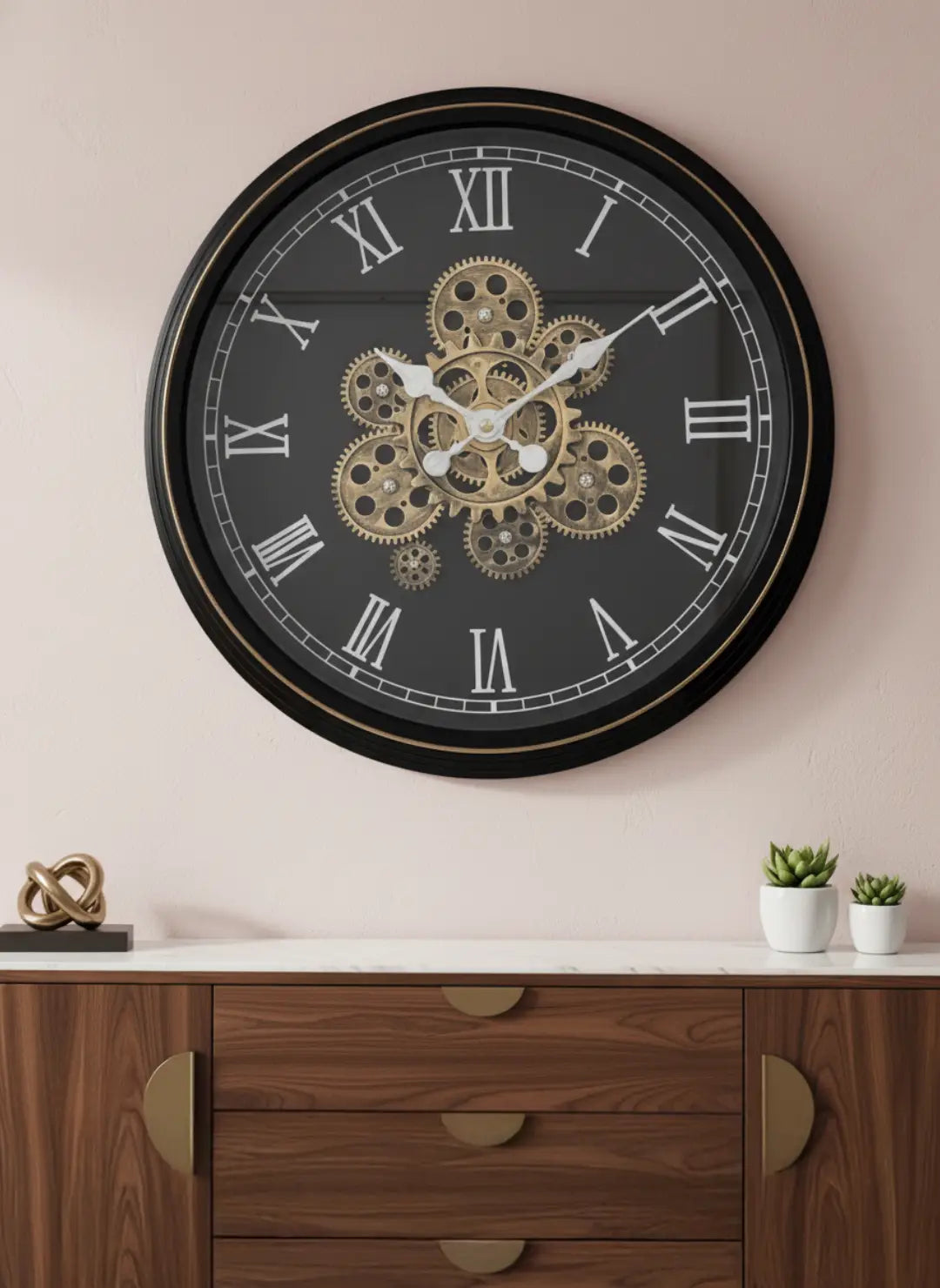 Luxury Matte Black Moving Gear Clock