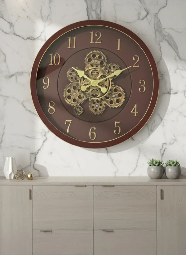 Luxury Brown Moving Gear Clock