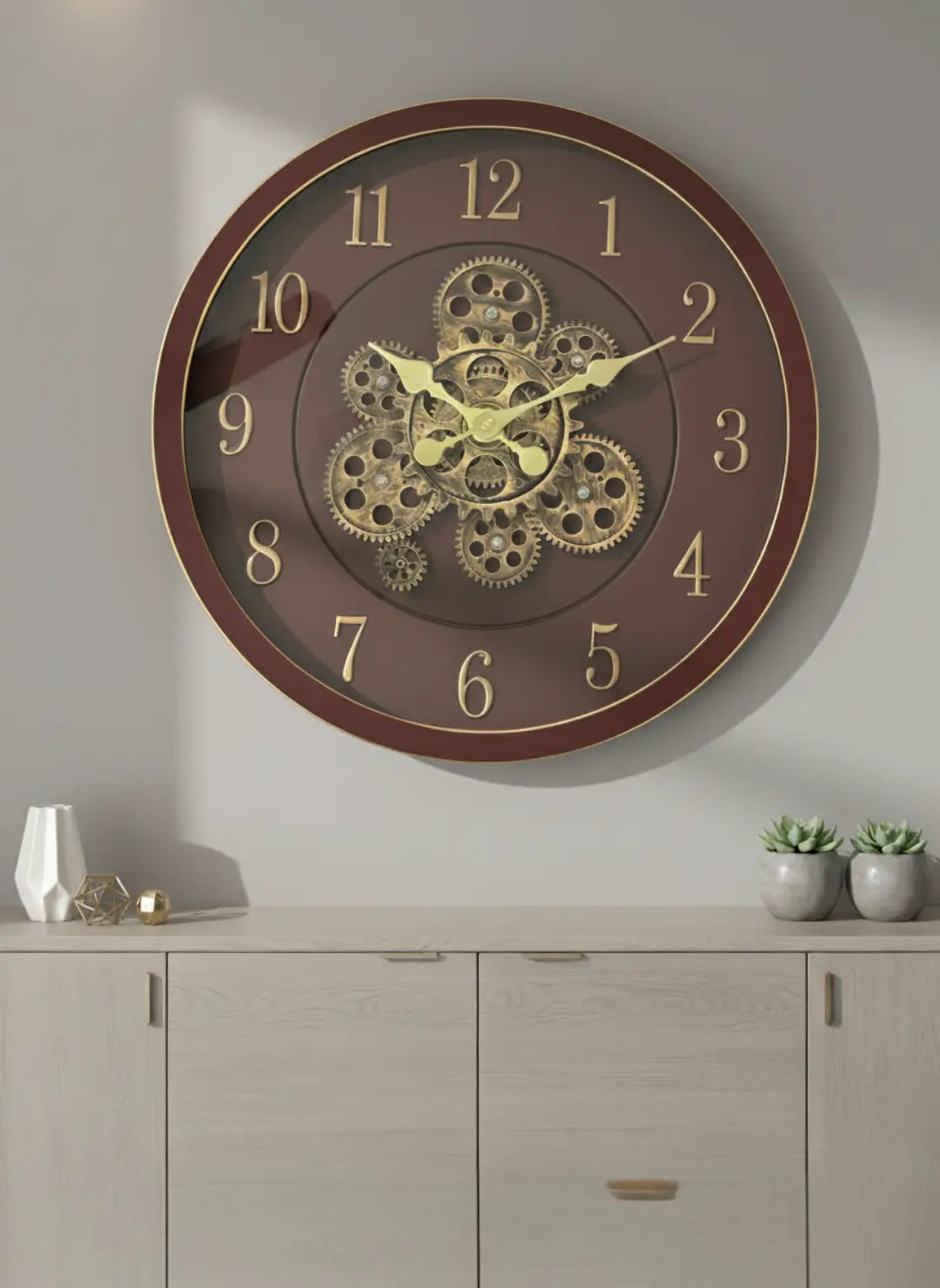 Luxury Brown Moving Gear Clock