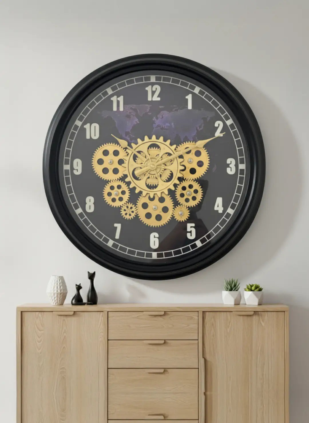 World Map Moving Gear Wall Clock