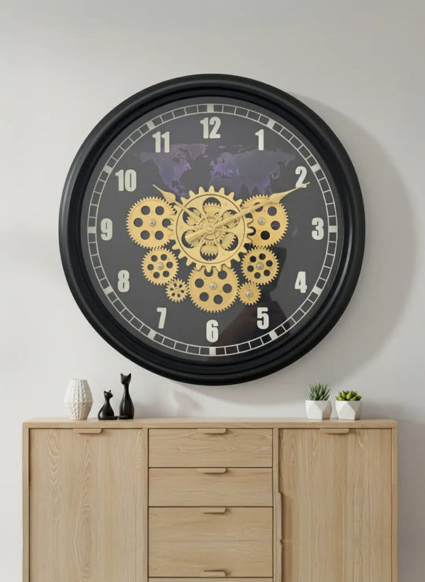 World Map Moving Gear Wall Clock