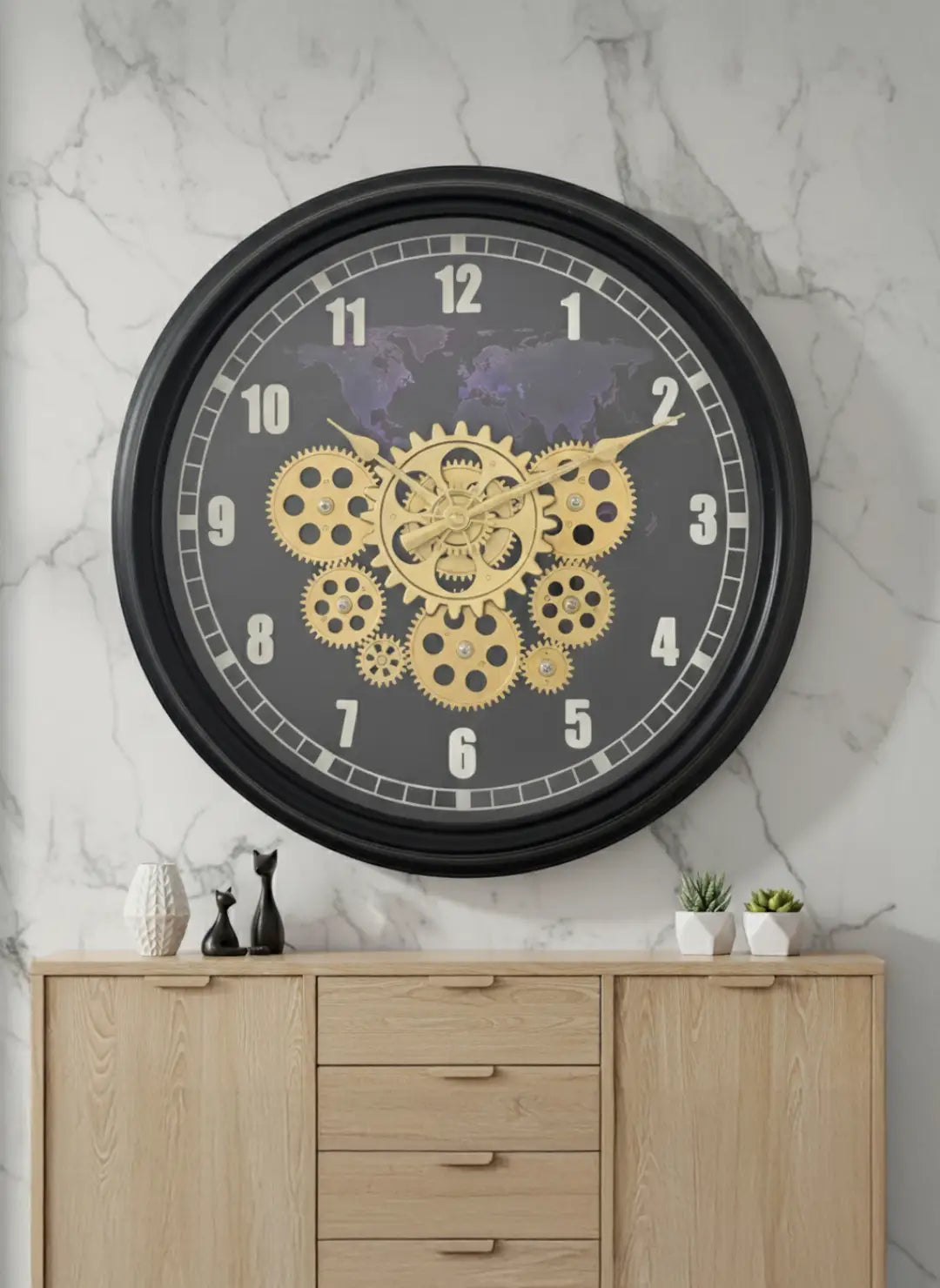 World Map Moving Gear Wall Clock