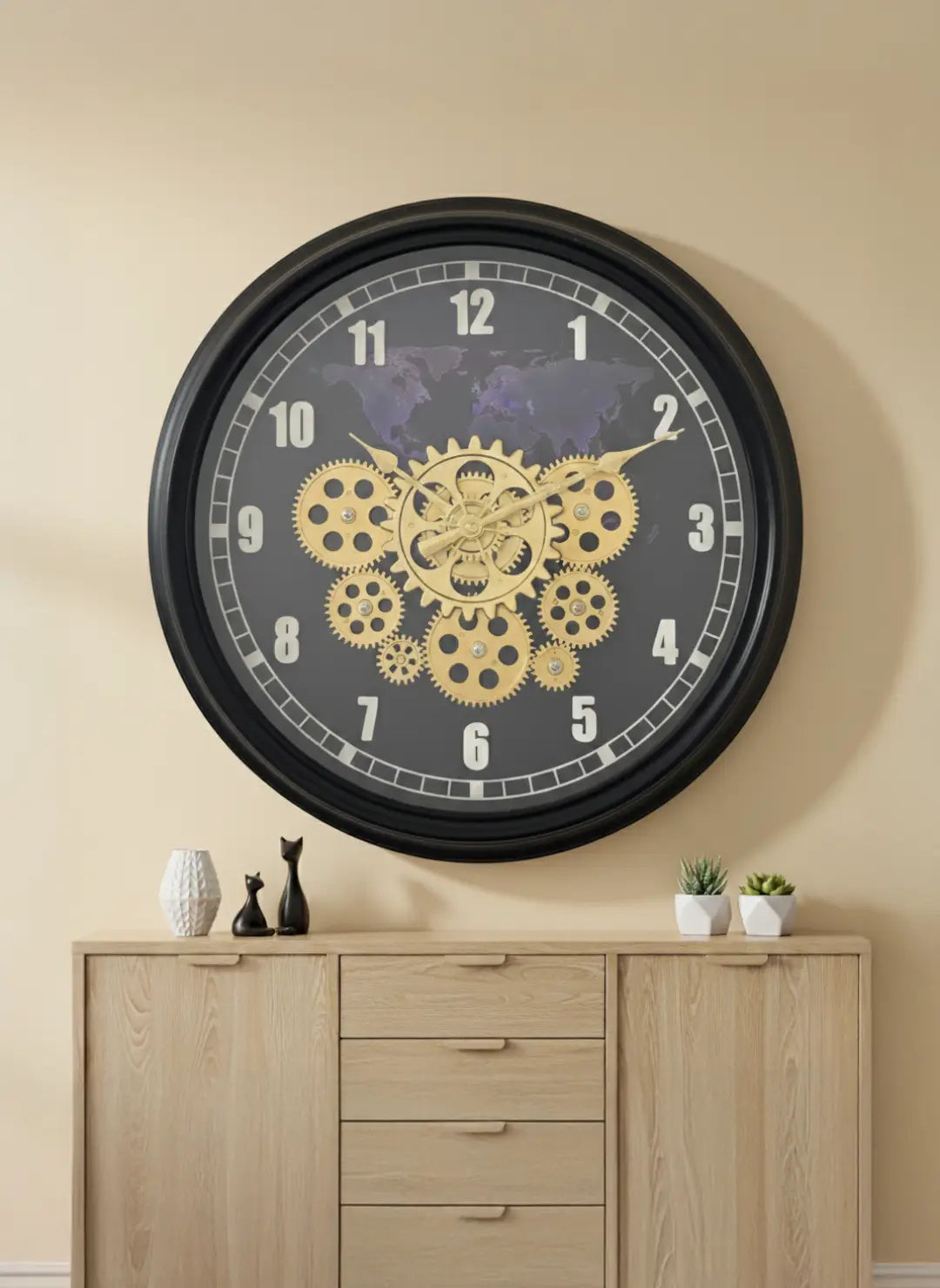 World Map Moving Gear Wall Clock