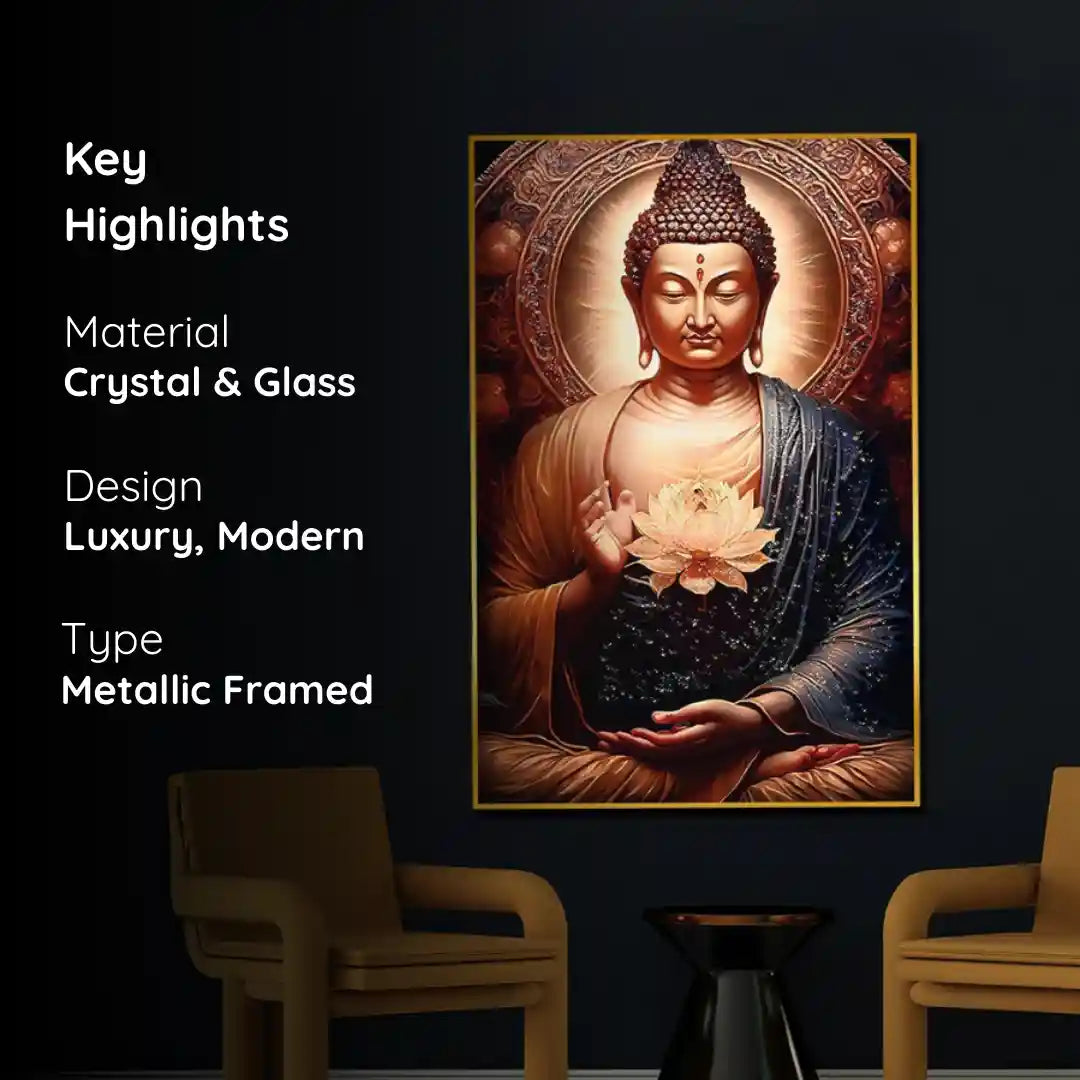 Life of Meditation Buddha Framed Crystal Glass Painting
